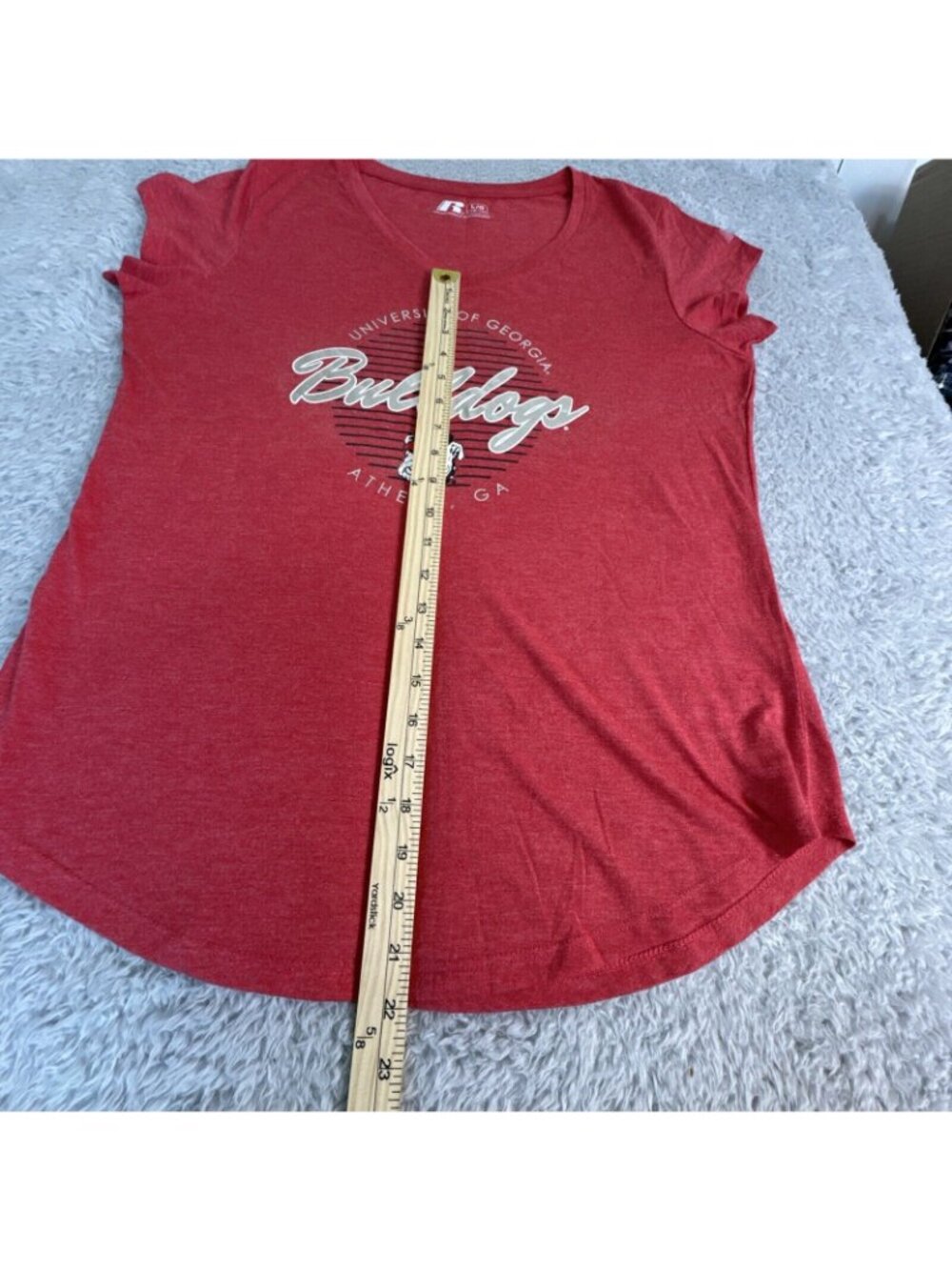 University Of Georgia Bulldogs Womens L/G 12-14 Red V-Neck T-Shirt By Russell - Picture 5 of 10